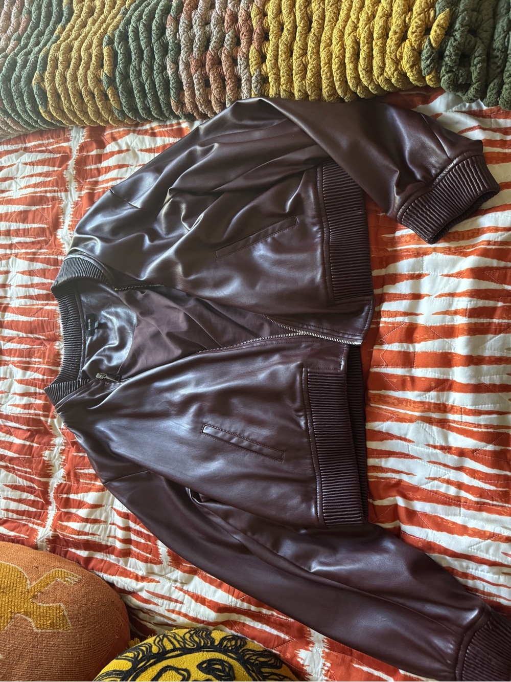 Express Faux Leather Bomber Jacket — Brown - Picture 5 of 6